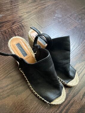 Topshop Black Espadrille Slingback Wedge Sandals